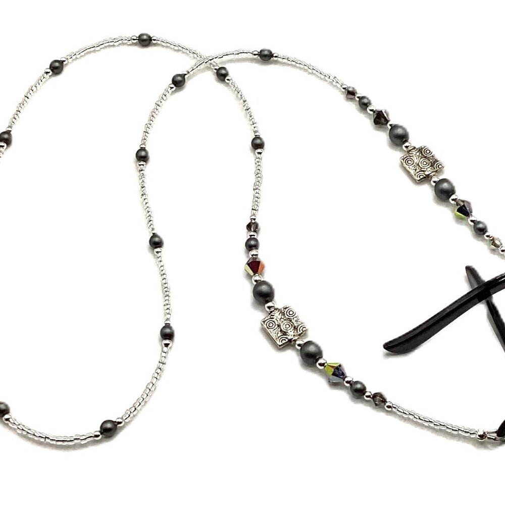 Gray and Silver, Beaded Eyeglass or Sunglass Chain Holder, 28 Inches - Picture 3 of 5